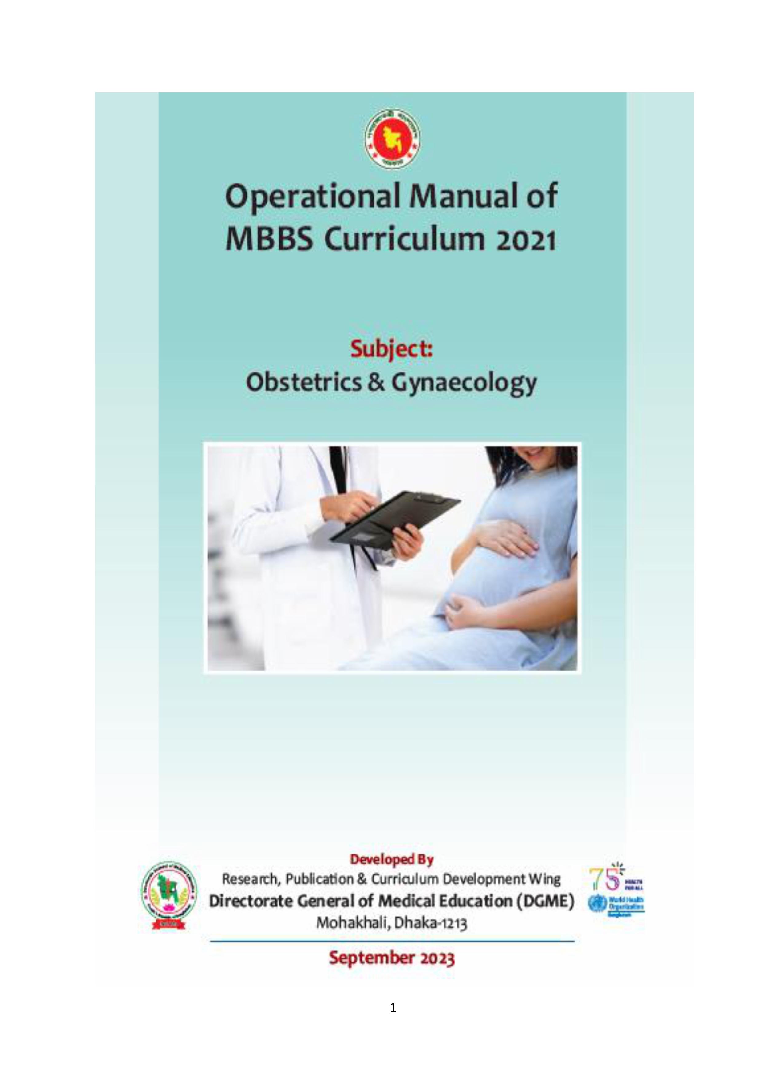 Department of Obstetrics & Gynaecology manual cover